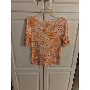 Lauren Ralph Lauren Womens Orange Floral Print Boat Neck 3/4 Sleeve Top Size S‎